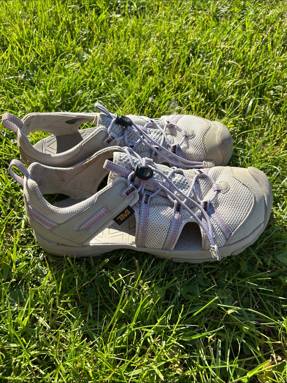 Teva Light Gray Mesh Hiking Sandals with Pink Accent